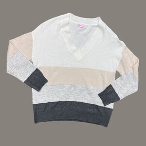 Pink Lily Colorblock Oversized Sweater Medium White Gray